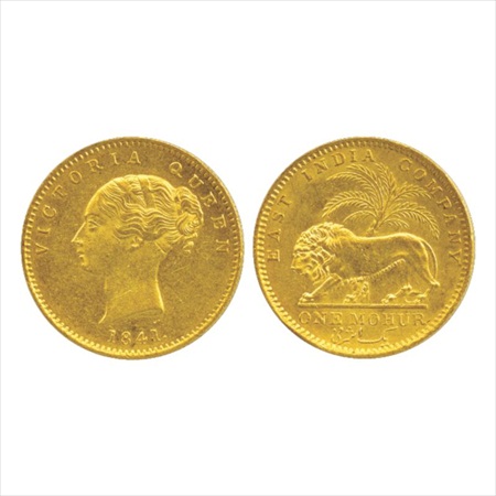 Victoria Queen, Continuous Legend, Gold One Mohur, 11.65g. 1841, Calcutta Mint, (PR 18). A