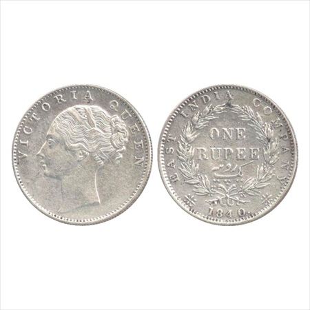Victoria Queen, Continuous Legend, Silver Rupee, 1840, Calcutta Mint, Indian head, 35 berr