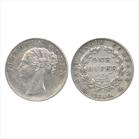Victoria Queen, Continuous Legend, Silver Rupee, 1840, Madras Mint, English head (short ne