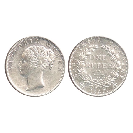Victoria Queen, Continuous Legend, Silver Rupee, 1840, Calcutta Mint, English head (short 