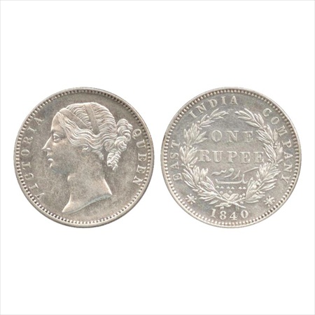 Victoria Queen, Divided Legend, Silver Rupee, 1840, Madras Mint, W.W.B. raised, 28 berries