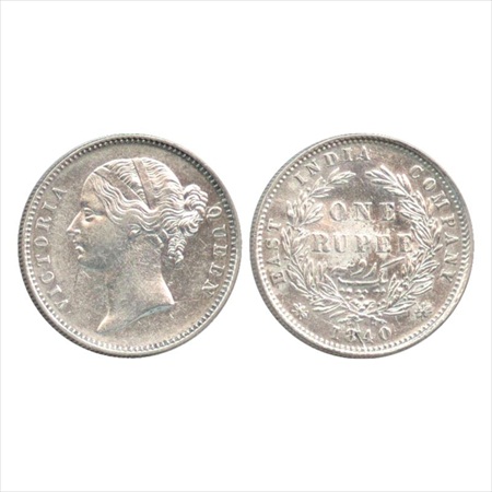 Victoria Queen, Divided Legend, Silver Rupee, 1840, Calcutta Mint, W.W. raised, 28 berries