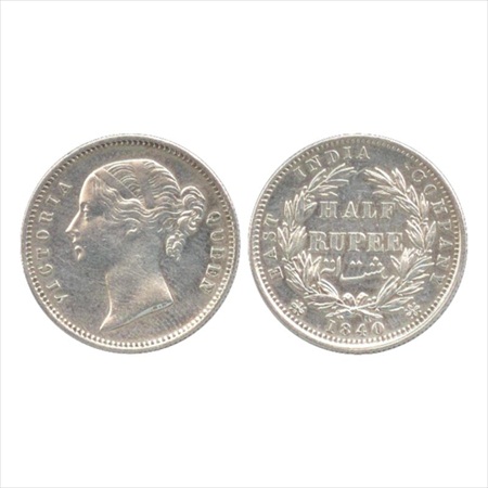 Victoria Queen, Divided Legend, Silver ½ Rupee, 1840, Calcutta Mint, W.W. incused, 24 berr