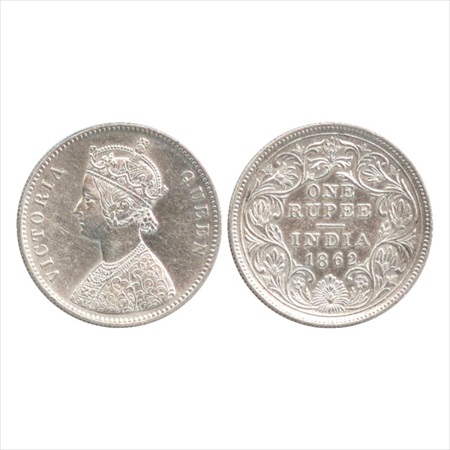 Victoria Queen, Silver Rupee, 1862, Calcutta Mint, A/II(b)/0/0, 3 Pineapple type, (PR 63).