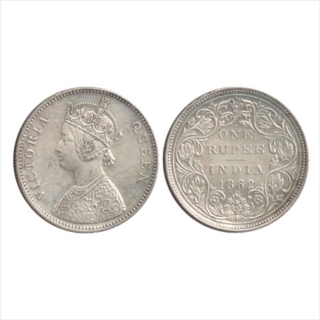 Victoria Queen, Silver Rupee, 1862, Bombay Mint, A/II/1/10, top dot above 'N' of one, (PR 