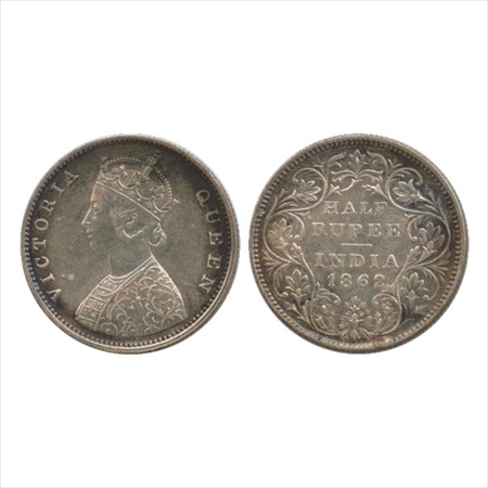 Victoria Queen, Silver ½ Rupee, 1862, Calcutta Mint, C/II, (PR 252). Extremely Fine+, Rare