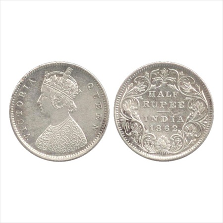 Victoria Queen, Silver ½ Rupee, 1862, Calcutta Mint, A/II, (PR 254). UNC, Very Rare.