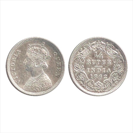 Victoria Queen, Silver ¼ Rupee, 1862, Calcutta Mint, A/I, (PR 376). Extremely Fine+, Scarc