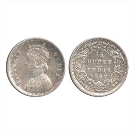 Victoria Queen, Silver ¼ Rupee, 1862, Bombay Mint, A/I, (PR 377). About Extremely Fine, Sc