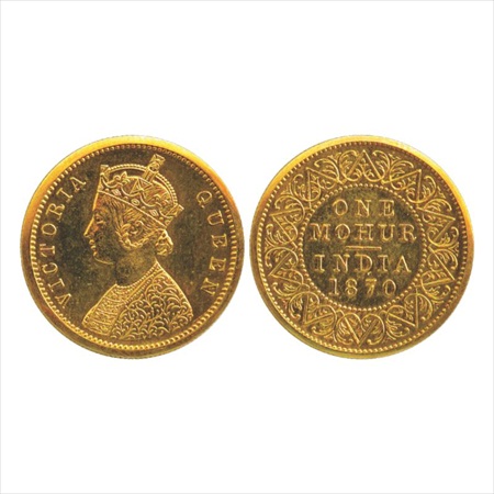 Victoria Queen, Gold One Mohur, 11.66g. PROOF, 1870, Calcutta Mint. Obv: Two flowers type,