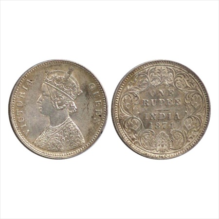 Victoria Queen, Silver Rupee, 1874, Calcutta Mint, A1/I/no mm, (PR 112). Extremely Fine+, 