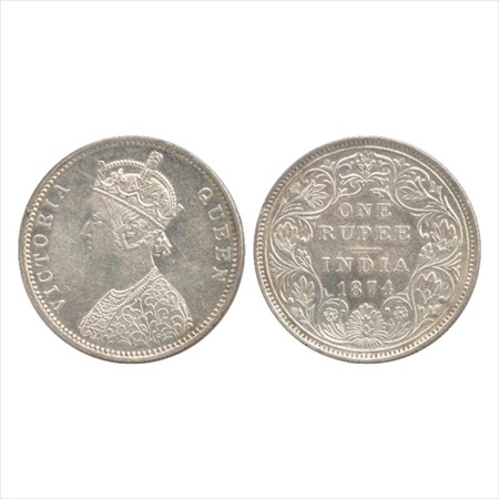 Victoria Queen, Silver Rupee, 1874, Bombay Mint, A2/II/no dot, numeral '4' of date, re-eng