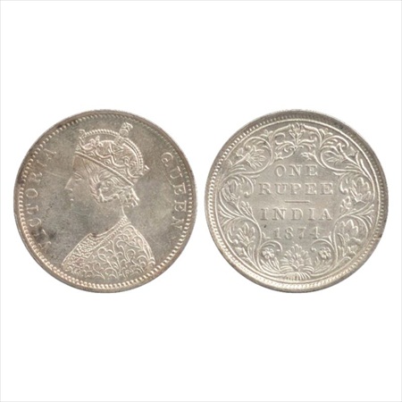 Victoria Queen, Silver Rupee, 1874, Bombay Mint, A2/II/dot, dot struck of centered L/S, (P
