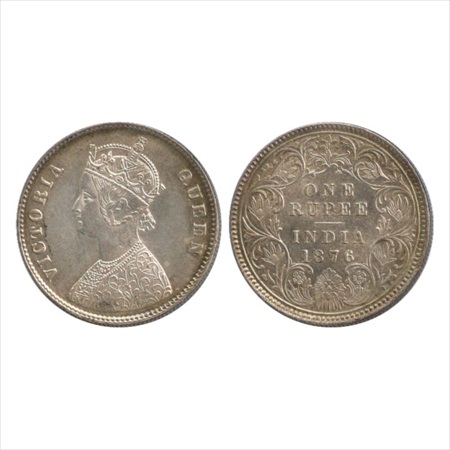 Victoria Queen, Silver Rupee, 1876, Calcutta Mint, A1/I/no mm, (PR 114). UNC, Rare.