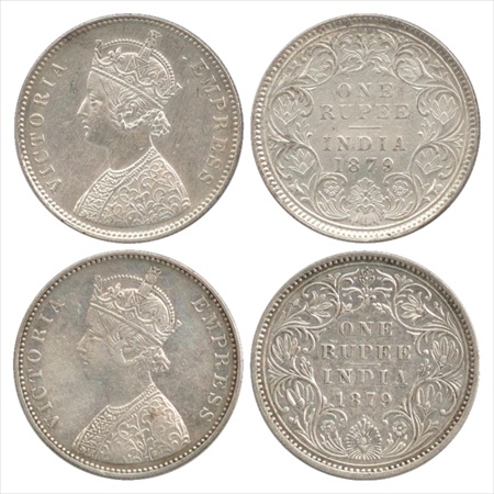 Victoria Empress, Silver Rupee (2), 1879, Calcutta Mint, A1/I/'C' incused, (PR 117), Bomba
