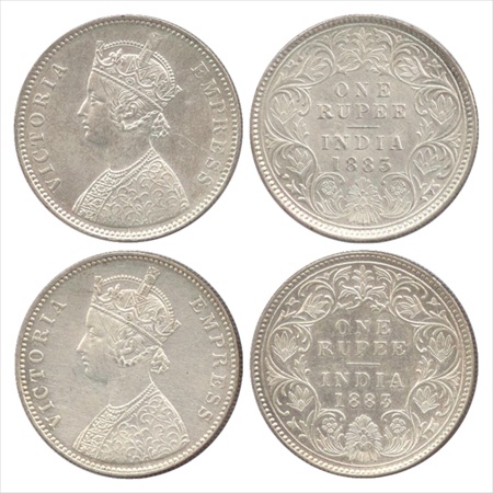 Victoria Empress, Silver Rupee (2), 1883, Calcutta Mint, A1/I/'C' incused, (PR 122), Bomba