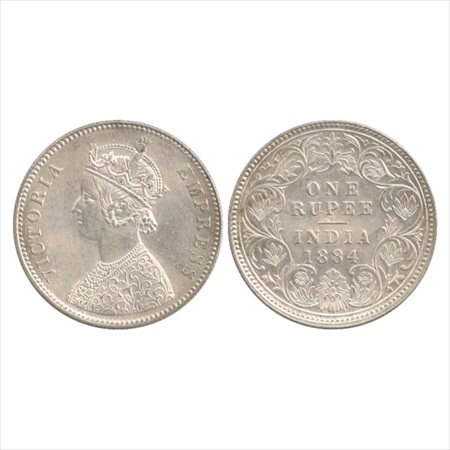Victoria Empress, Silver Rupee, 1884, Calcutta Mint, A1/I/'C' incused, (PR 123). UNC, Rare