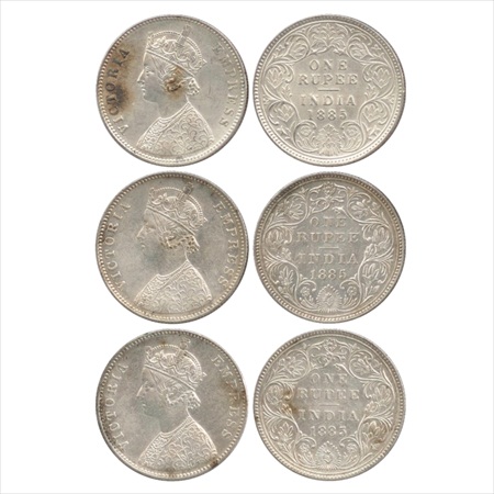 Victoria Empress, Silver Rupee (3), 1885, Calcutta Mint, A1/I/'C' incused, (PR 124), Bomba