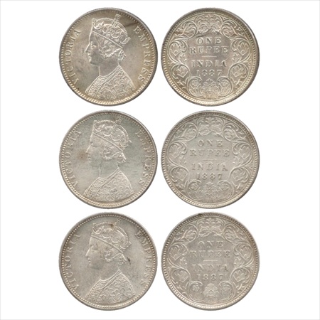 Victoria Empress, Silver Rupee (3), 1887, Calcutta Mint, C3/I(i)/'C' incused, (PR 128), Bo