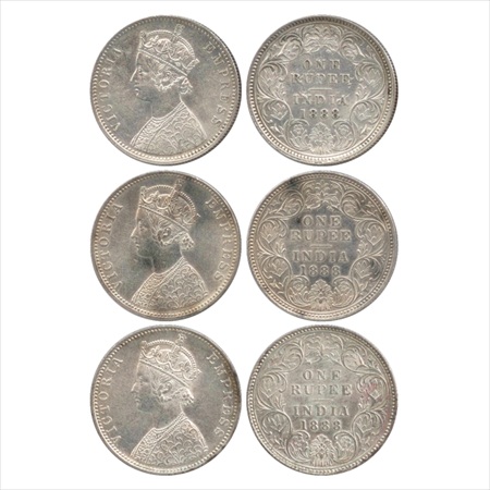Victoria Empress, Silver Rupee (3), 1888, Calcutta Mint, C3/I(i)/'C' incused, (PR 129), Bo