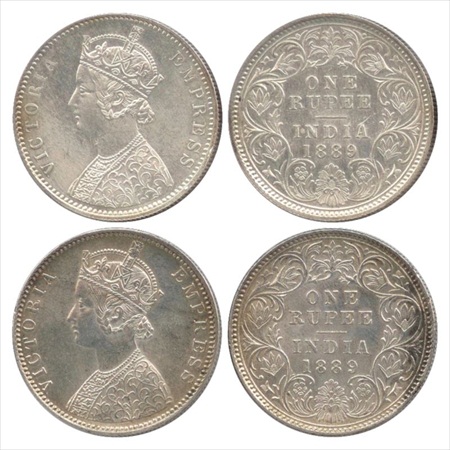 Victoria Empress, Silver Rupee (2), 1889, Calcutta Mint, C3/I(i)/'C' incused, (PR 130), Bo