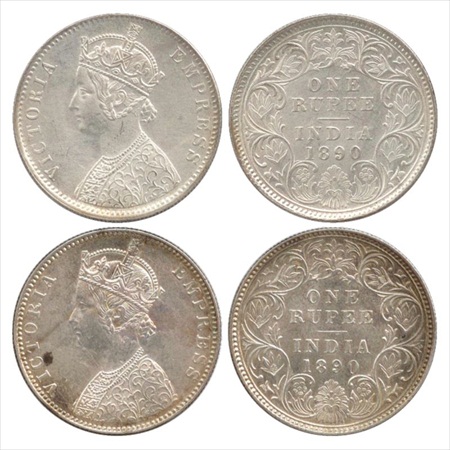 Victoria Empress, Silver Rupee (2), 1890, Calcutta Mint, C3/I(i)/'C' incused, (PR 131), Bo