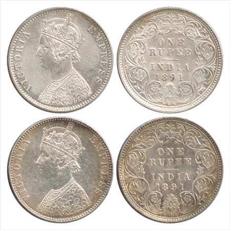 Victoria Empress, Silver Rupee (2), 1891, Calcutta Mint, C3/I(i)/'C' incused, (PR 132), Bo