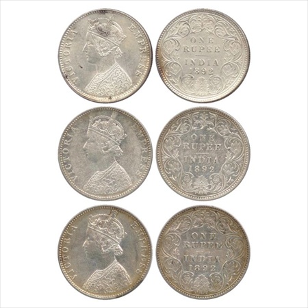 Victoria Empress, Silver Rupee (3), 1892, Calcutta Mint, C3/I/'C' incused, (PR 133), Bomba