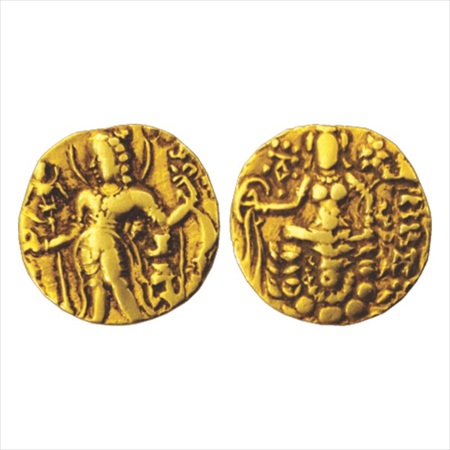 Chandra Gupta II– Gold Dinar-Archer Type- Class 2 Variety E-(A whip or hunter on the weist