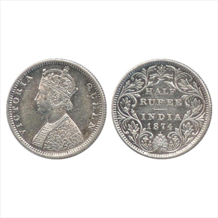 Victoria Queen, Silver ½ Rupee, 1874, Bombay Mint, B2/II/dot, (PR 285). Extremely Fine, Ra