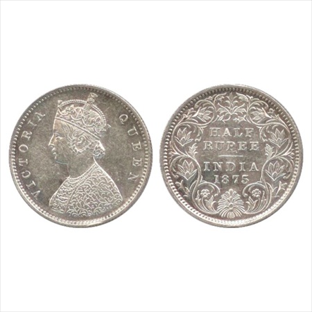 Victoria Queen, Silver ½ Rupee, 1875, Calcutta Mint, A/I/no mm, (PR 260). UNC, Very Rare.