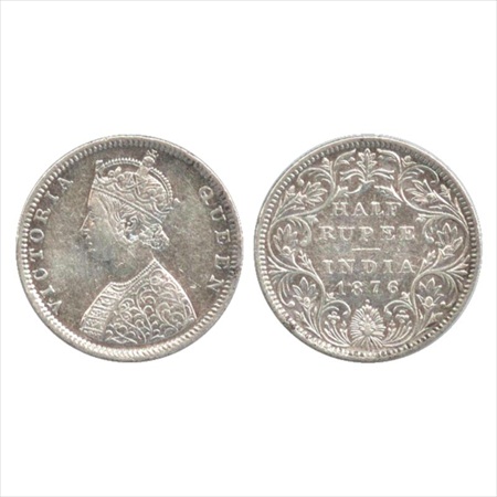 Victoria Queen, Silver ½ Rupee, 1876, Bombay Mint, B2/II/dot, (PR 287). About Extremely Fi