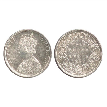 Victoria Empress, Silver ½ Rupee, 1877, Bombay Mint, B2/II/dot, (PR 288). Extremely Fine, 