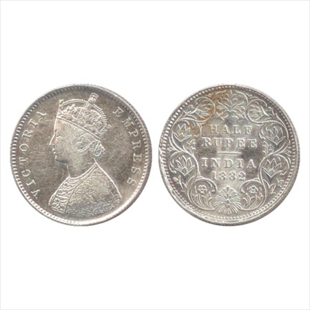 Victoria Empress, Silver ½ Rupee, 1882, Calcutta Mint, A/I/'C' incused, (PR 266). Extremel