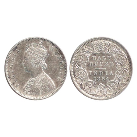 Victoria Empress, Silver ½ Rupee, 1884, Calcutta Mint, A/I/'C' incused, (PR 268). Extremel