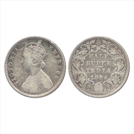 Victoria Empress, Silver ½ Rupee, 1884, Bombay Mint, A/II/no dot, (PR 293). Very Fine, Rar