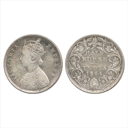 Victoria Empress, Silver ½ Rupee, 1884, Bombay Mint, A/II/no dot, Rev. II Flower as 1862 R