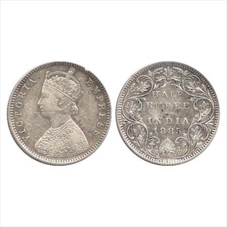 Victoria Empress, Silver ½ Rupee, 1885, Bombay Mint, A/I/'B' raised, Rev. II Flower as 186