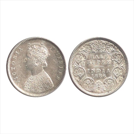 Victoria Empress, Silver ½ Rupee, 1886, Calcutta Mint, A/I/'C' incused, (PR 270). Extremel