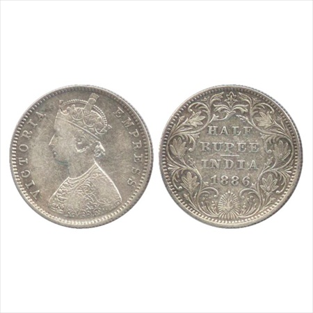 Victoria Empress, Silver ½ Rupee, 1886, Bombay Mint, A/II/'B' raised, (PR 295). Very Fine,
