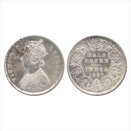 Victoria Empress, Silver ½ Rupee, 1887, Calcutta Mint, A/I/'C' incused, (PR 271). Some bla