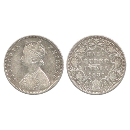 Victoria Empress, Silver ½ Rupee, 1887, Bombay Mint, A/II/'B' raised, (PR 296). About Very
