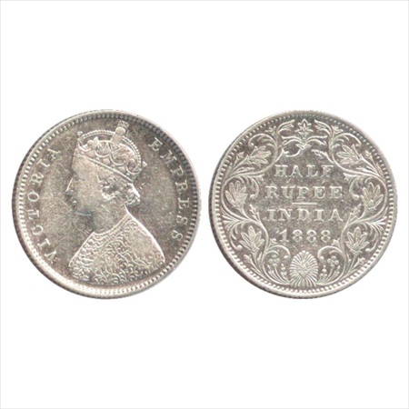 Victoria Empress, Silver ½ Rupee, 1888, Bombay Mint, A/II/'B' raised, (PR 298). Very Fine+