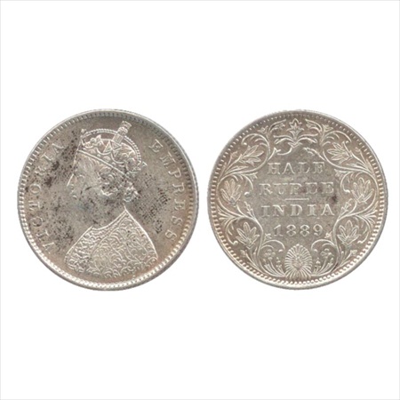 Victoria Empress, Silver ½ Rupee, 1889, Bombay Mint, A/II/'B' raised, (PR 299). Some black