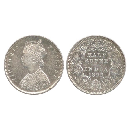 Victoria Empress, Silver ½ Rupee, 1892, Calcutta Mint, A/I/'C' incused, (PR 276). Extremel