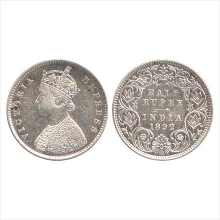 Victoria Empress, Silver ½ Rupee, 1892, Bombay Mint, A/I/'B' incused, (PR 302). Extremely 