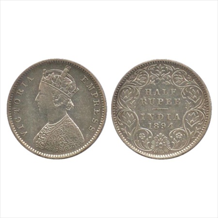 Victoria Empress, Silver ½ Rupee, 1894, Bombay Mint, A/I/'B' incused, (PR 304). About Extr