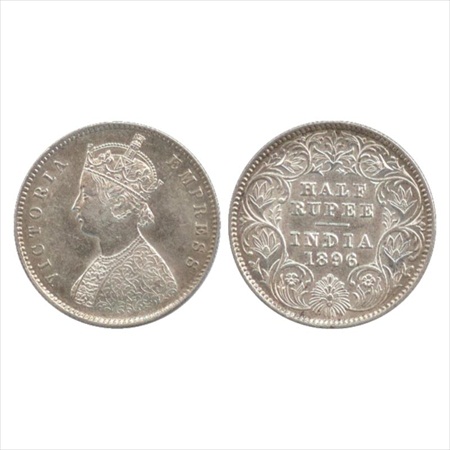 Victoria Empress, Silver ½ Rupee, 1896, Calcutta Mint, A/I/'C' incused, (PR 279). Almost E