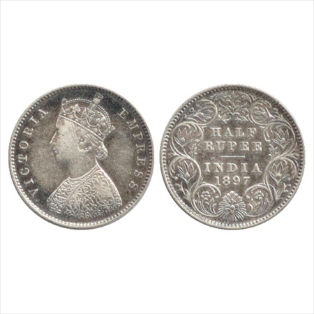 Victoria Empress, Silver ½ Rupee, 1897, Calcutta Mint, A/I/'C' incused, (PR 280). Almost E