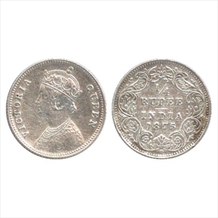 Victoria Queen, Silver ¼ Rupee, 1875, Calcutta Mint, A/I/no mm, (PR 380). About Very Fine,